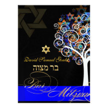 PixDezines tree of life+stars, Bar Mitzvah Custom Announcement