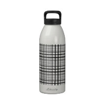 plaid17 BLACK WHITE GREY PLAID PATTERN TEXTURES DI Water Bottle
