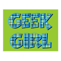 Plaid Geek Girl Blue and Green Post Card