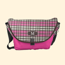Plaid Monogram Rickshaw Messenger Bag (fuchsia) messenger bags