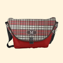 Plaid Monogram Rickshaw Messenger Bag (red) messenger bags