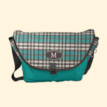 Plaid Monogram Rickshaw Messenger Bag (turquoise) messenger bags