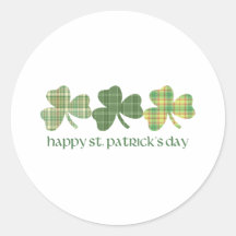 Plaid Shamrocks St. Pat's Day Tees and Gifts Round Stickers