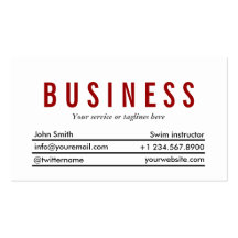 Plain Red Title Swim Instructor Business Card