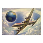 Plane Flying Around the World Change of Address Personalised Invite