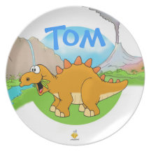 plate for kids with name "DINOS" Flacher Teller