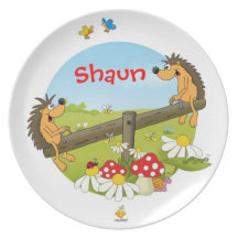plate with name for kids "HEDGEHOGS" Flacher Teller