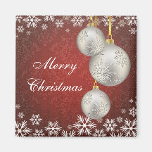 Platinum Silver Christmas Balls Red Magnet