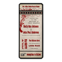 Playbill Ticket Wedding Crimson Burgundy Red Black Personalised Announcement