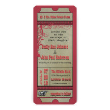 Playbill Ticket Wedding Raspberry Coral and Yellow Personalized Invitations