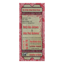 Playbill Ticket Wedding Raspberry Pink Custom Invites