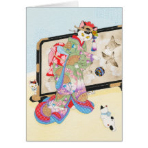 Playing With Cats Ukiyoe Notecard Moussart