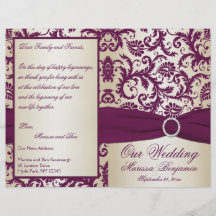 Plum and Champagne Damask Wedding Program Personalized Flyer