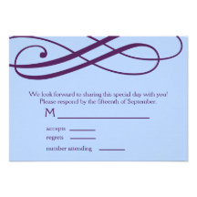Plum and Powder Blue Swirls Response Card Custom Invitation