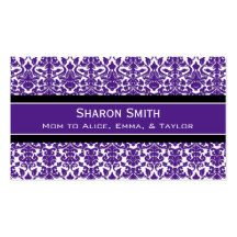 Plum Black Damask Retro Mom Calling Cards Business Card Templates