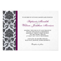 Plum Damask Monogram Wedding Invitation