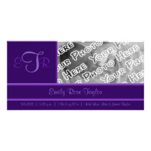 Plum Elegant Monogram Birth Announcement Photo Greeting Card