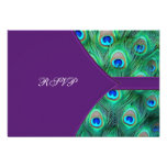 Plum Purple Peacock Wedding RSVP Personalised Invitations