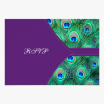Plum Purple Peacock Wedding RSVP invitations