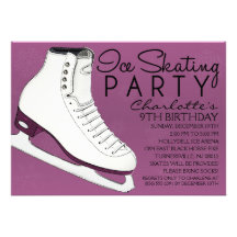 Plum Purple Skate Mates Ice Skating Birthday Party Invitations