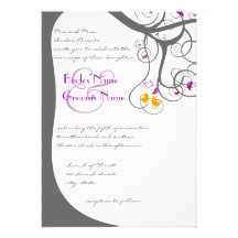 Plum Tree Swirls Love Birds Wedding Invitation