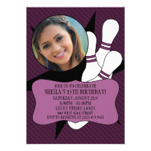 Plum Wine No Time To Spare Bowling Party Photo Personalised Invitations