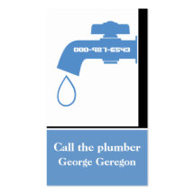 Plumber blue, white tap eye-catching plumbing business cards