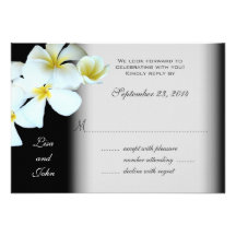 Plumeria on Black Wedding Invitation Reply Cards