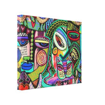 Plump Pink Aztec Kitty & Birds Stretched Canvas Prints