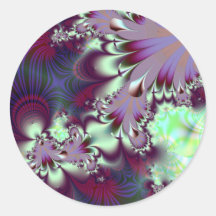 Plumule · Fractal Art · Purple & Aqua Round Stickers
