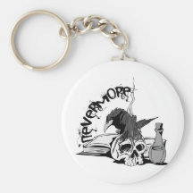 Poe Nevermore Raven Skull & Book Key Chain