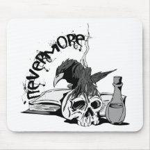 Poe Nevermore Raven Skull & Book Mousemat