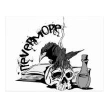 Poe Nevermore Raven Skull & Book Post Card