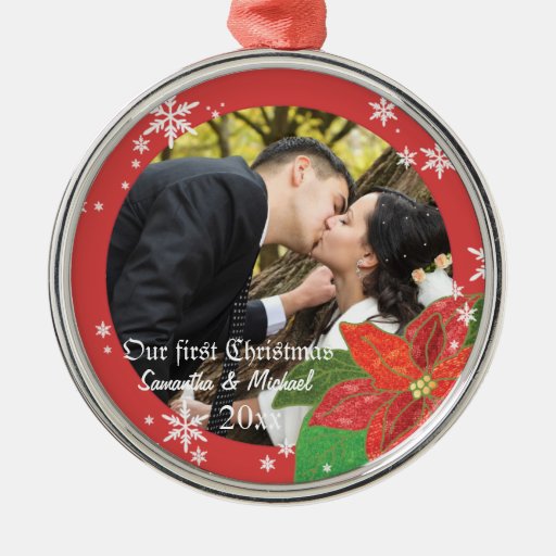 Poinsettia Wedding Couple's First Christmas Gift Christmas Ornaments