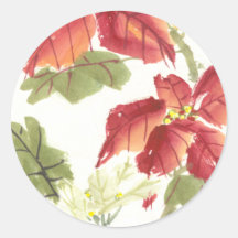 Poinsettias Round Sticker