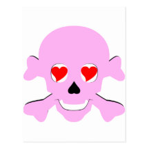 Poison Pink Valentine Skull & Crossbones Hearts Postcard