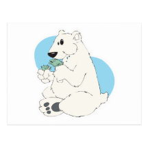 polar bear eating fish post cards