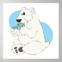 polar bear eating fish posters