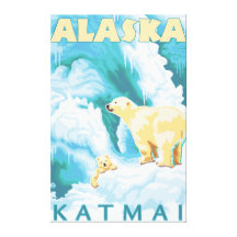Polar Bears & Cub - Latouche, Alaska Stretched Canvas Prints