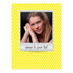 Polaroid photoframe on white & yellow polkadot post cards