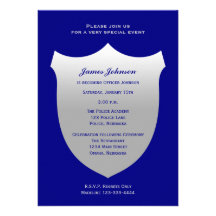 Police Graduation Invitations Silver Badge on Navy