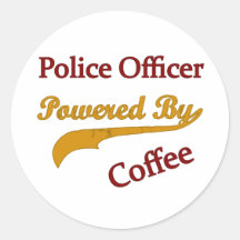 Police Officer Pwered by Coffee Round Sticker