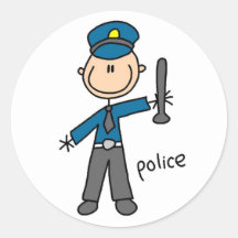 Police Officer Stick Figure Round Sticker