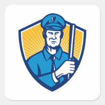 Policeman Police Officer Baton Shield Retro Stickers
