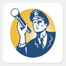Policeman Security Guard With Flashlight Retro Stickers
