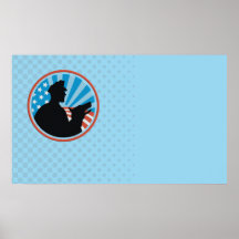 Policeman Security Guard With Police Dog Retro Poster