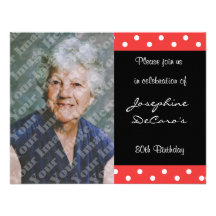 Polka Dot And Red Bubble 80th Birthday Celebration Personalised Invite