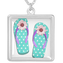 Polka Dot Flip Flops Personalized Necklace