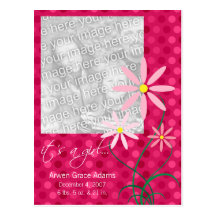 Polka Dot Flower Photo Birth Announcement Post Card
