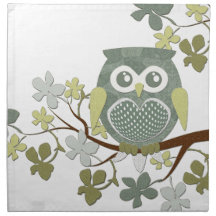 Polka Dot Owl in Tree Cloth Napkin